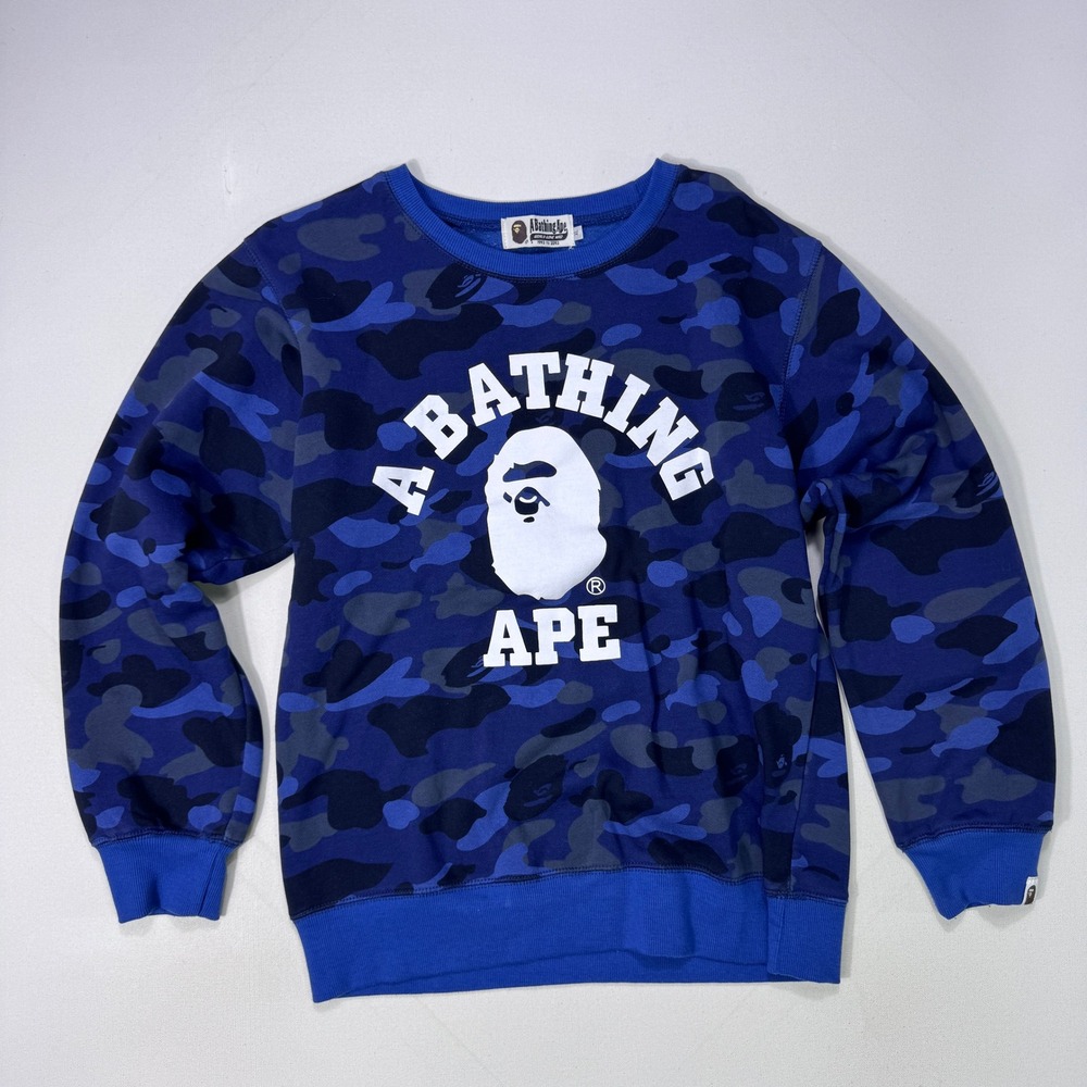 A Bathing Ape BAPE Blue Camo Crewneck Sweatshirt XL Big Ape Head Logo Pullover